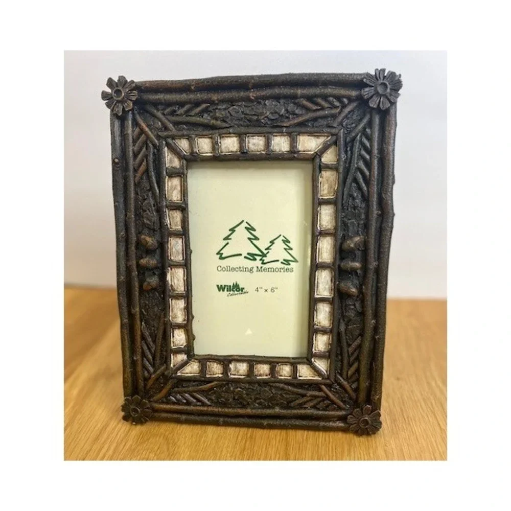 Wilcor Rustic Faux Twig Picture Frame 4x6 Bears Excellent Acorn Floral Cabin